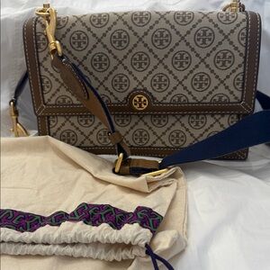 Tory Burch Beige and Dark Brown Crossbody Bag